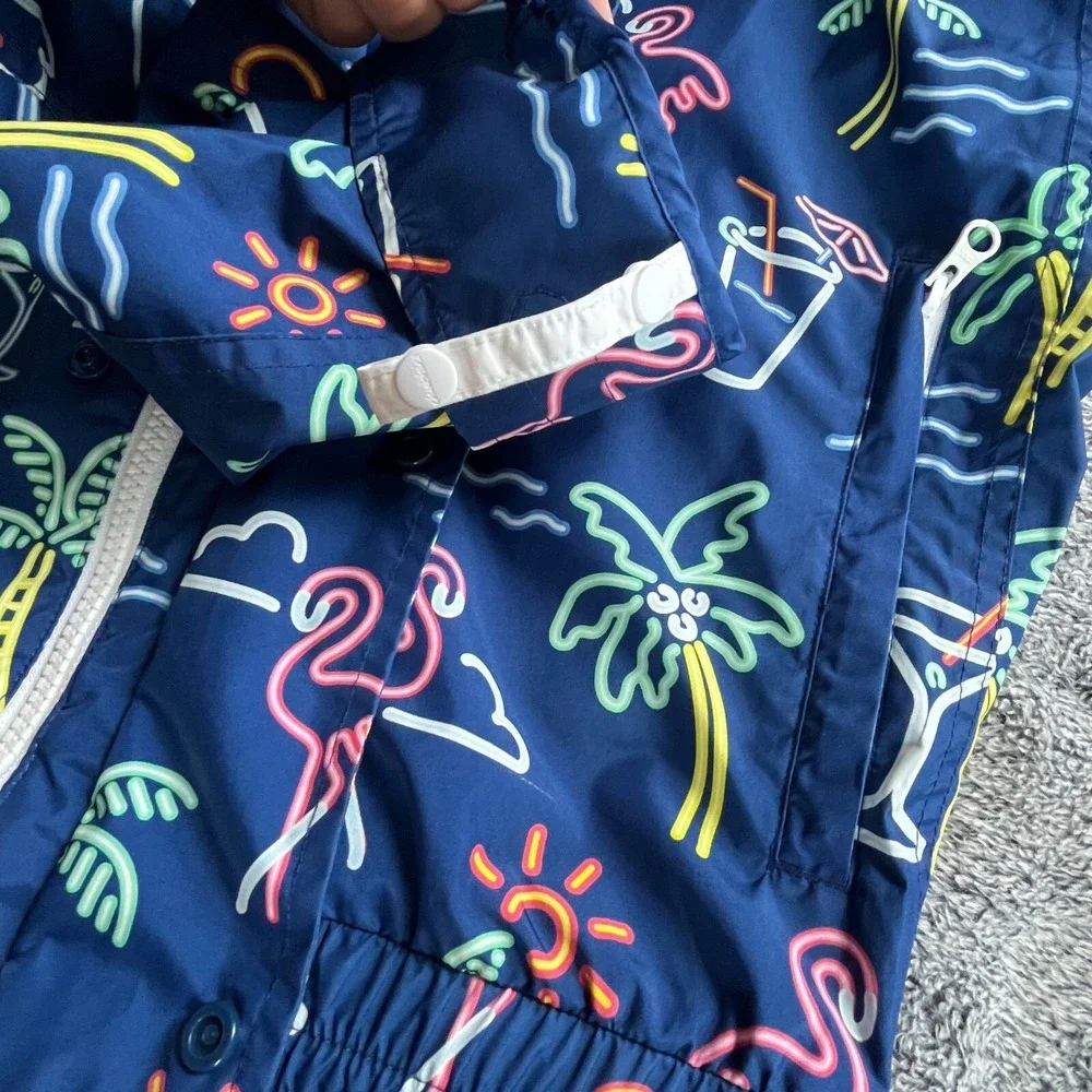 Chubbies Swim Jacket Oversized Medium Neon Y2K Flamingo Full Zip Beach 16775